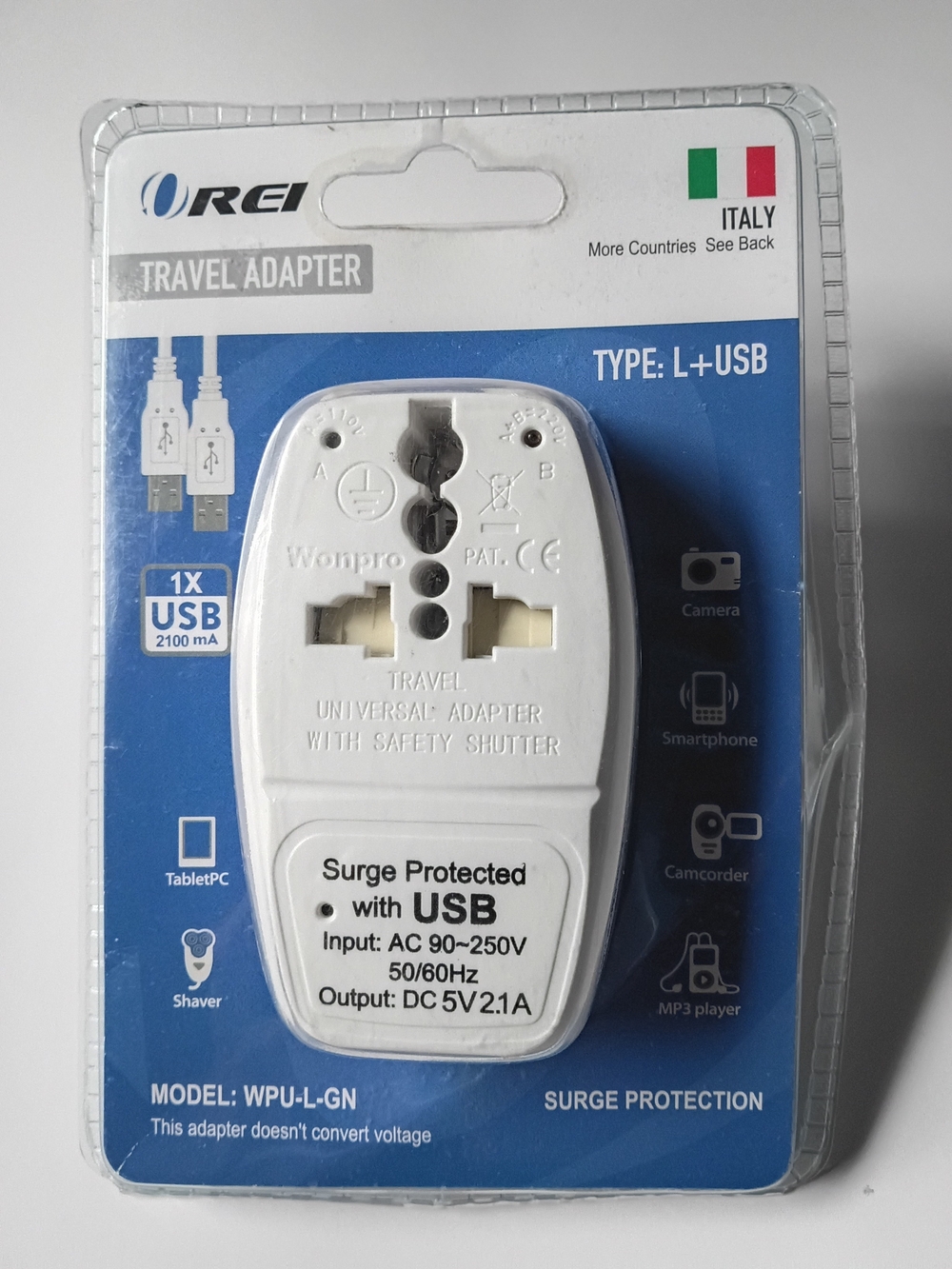REI White Travel Universal Adapter with USB - Type L + USB